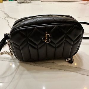 Jimmy Choo black lamb skin crossbody bag with champagne hardware